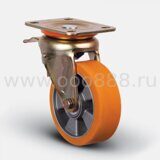 Большегрузное турецкое поворотное колесо с тормозом Д-200 мм, грузоподъемность 700 кг, чугун/полиуретан